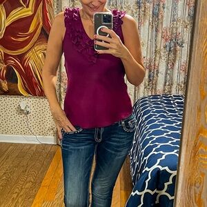 Spense ruffle magenta satin blouse sz Small